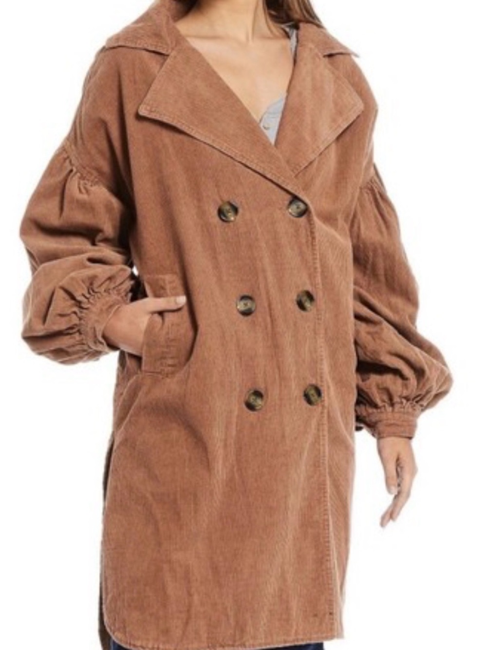 Chelsea & Violet Corduroy Double-Breasted Trench Coat - Brown